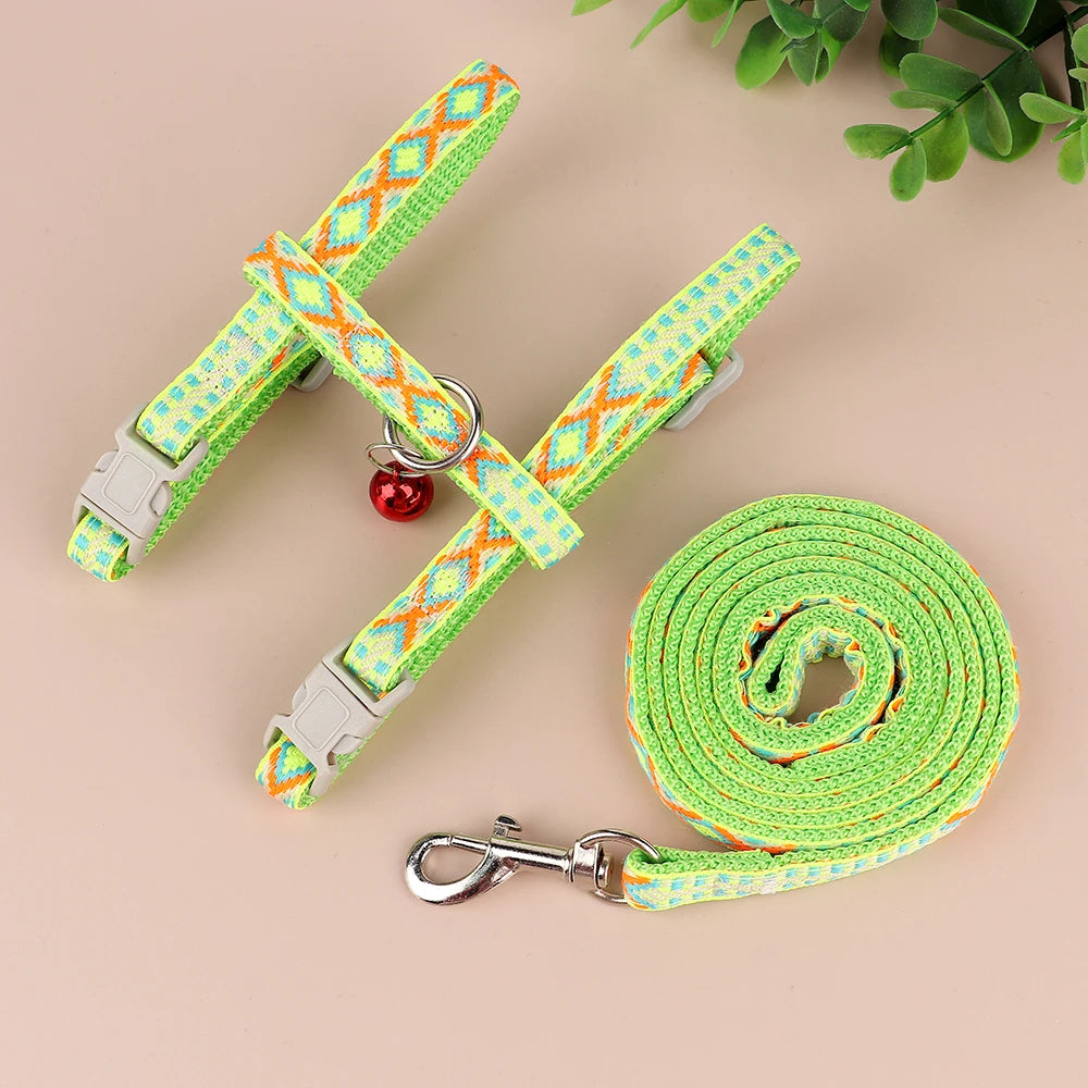Nylon Cat & Puppy Harness Leash Set – Adjustable Pet Vest with Bell for Small Dogs & Cats