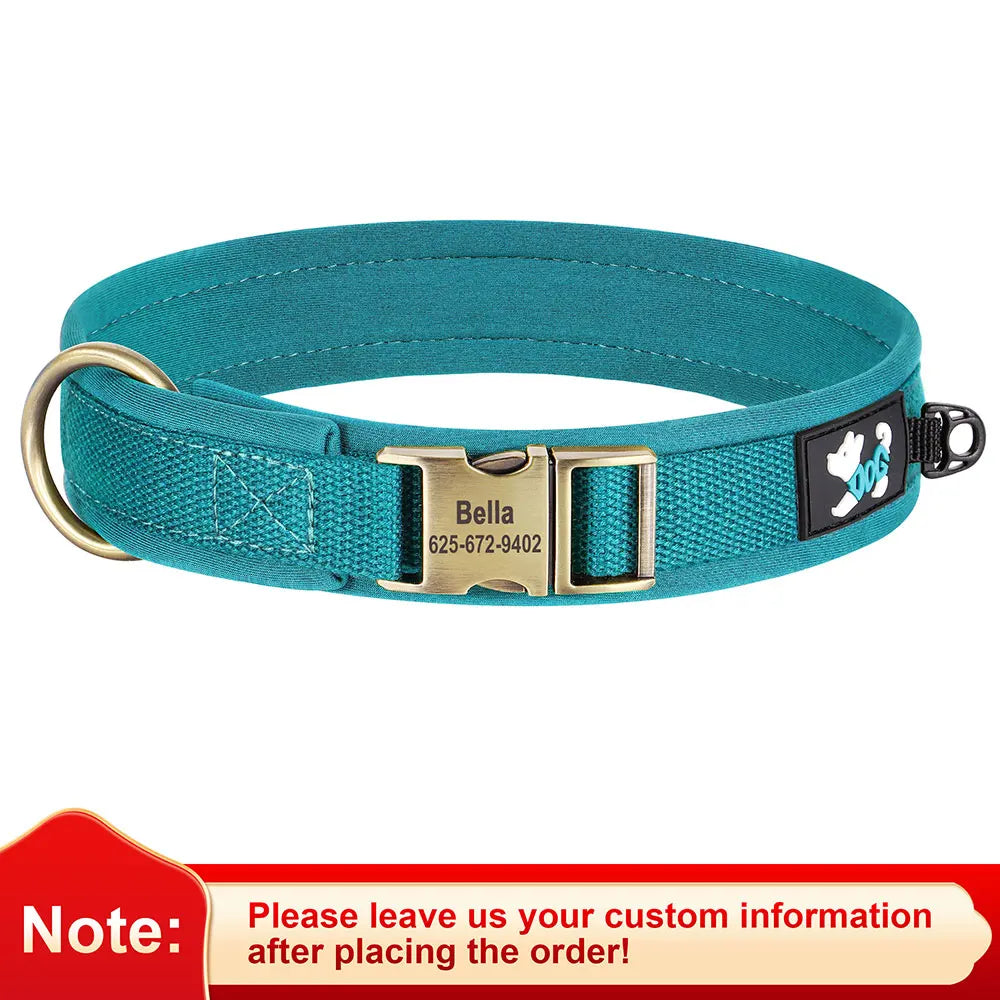 Personalized Nylon Dog Collar – Adjustable Soft Padded Pet ID Collar for Small, Medium & Large Dogs