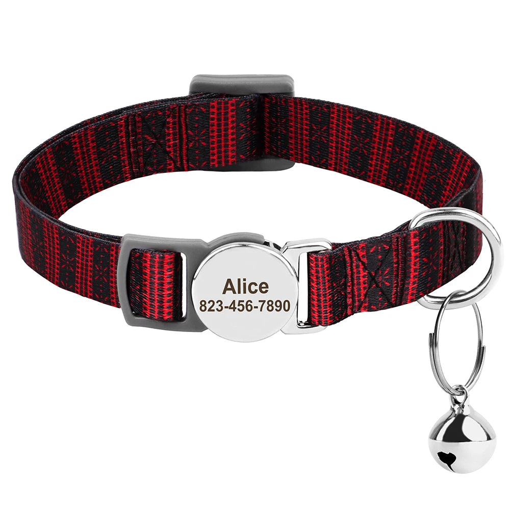 Custom Cat Collar with Engraved ID Tag & Bell – Personalized Safety Collar for Cats & Small Dogs
