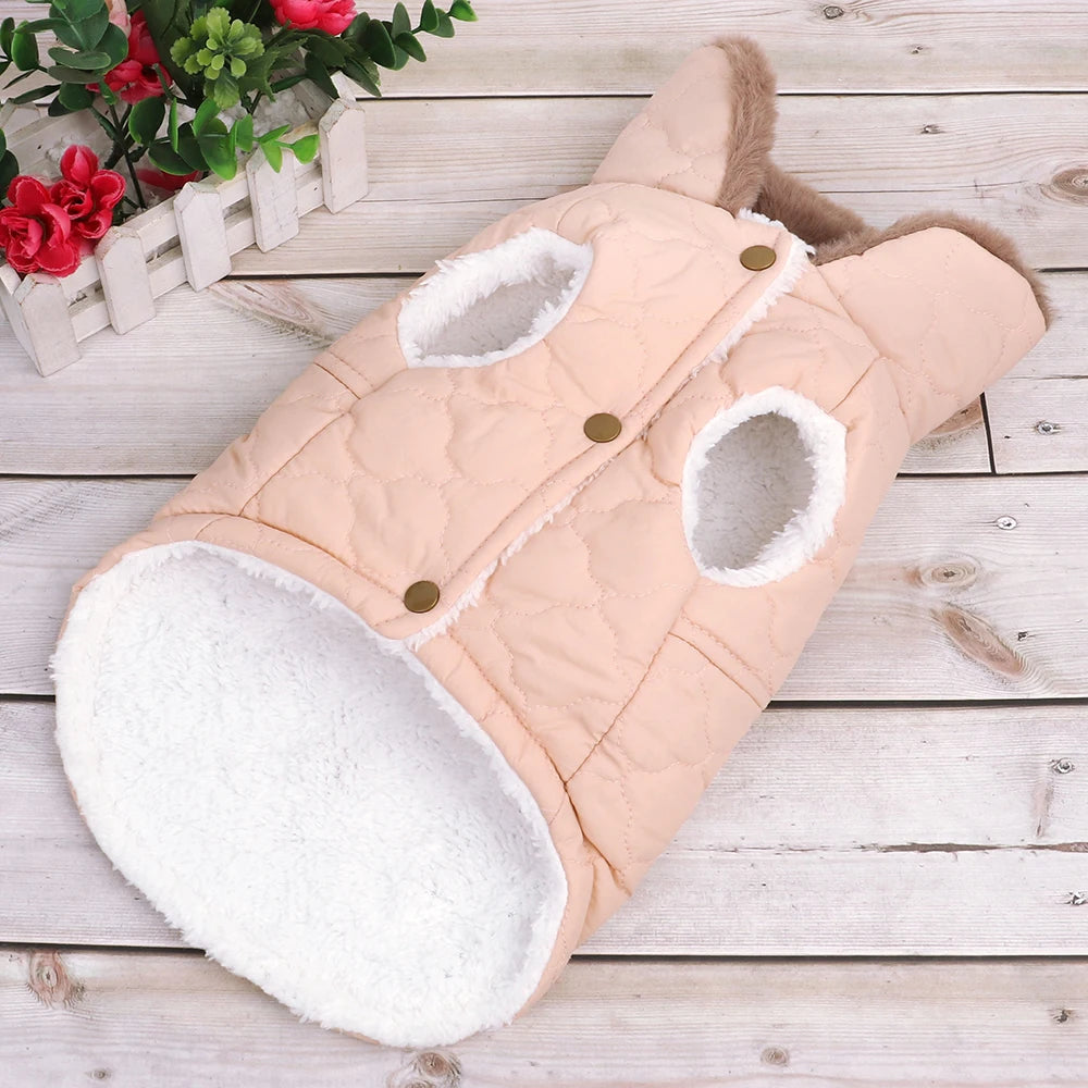 Waterproof Winter Pet Jacket with Fur Collar – Cozy Dog Coat for Small Breeds
