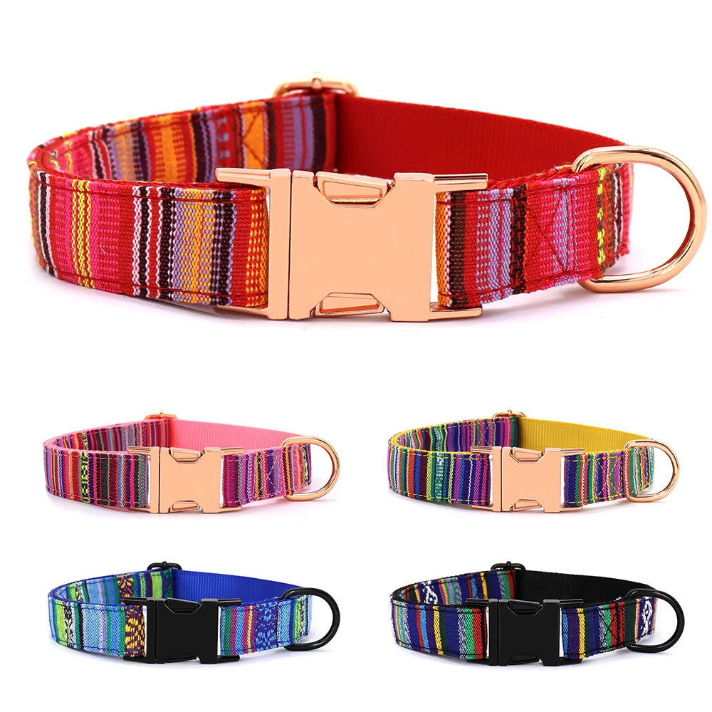 Nylon Dog Collar Colorful Pet Buckle Collar Anti-lost Nameplate ID Tag Adjustable For Small Medium Large Dogs S-L