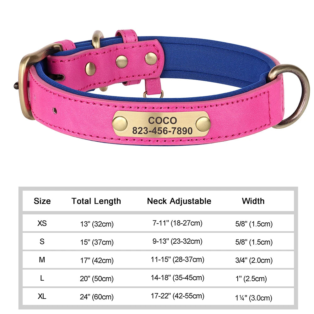 🐾 Personalized PU Leather Dog Collar – Custom Engraved Nameplate ID Tag 🐶
