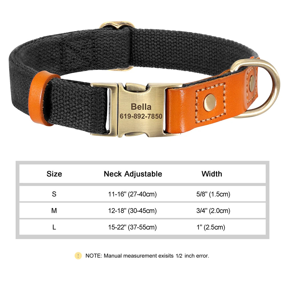 ✨ Personalized Nylon & Leather Dog Collar – Free Custom Engraving Included!