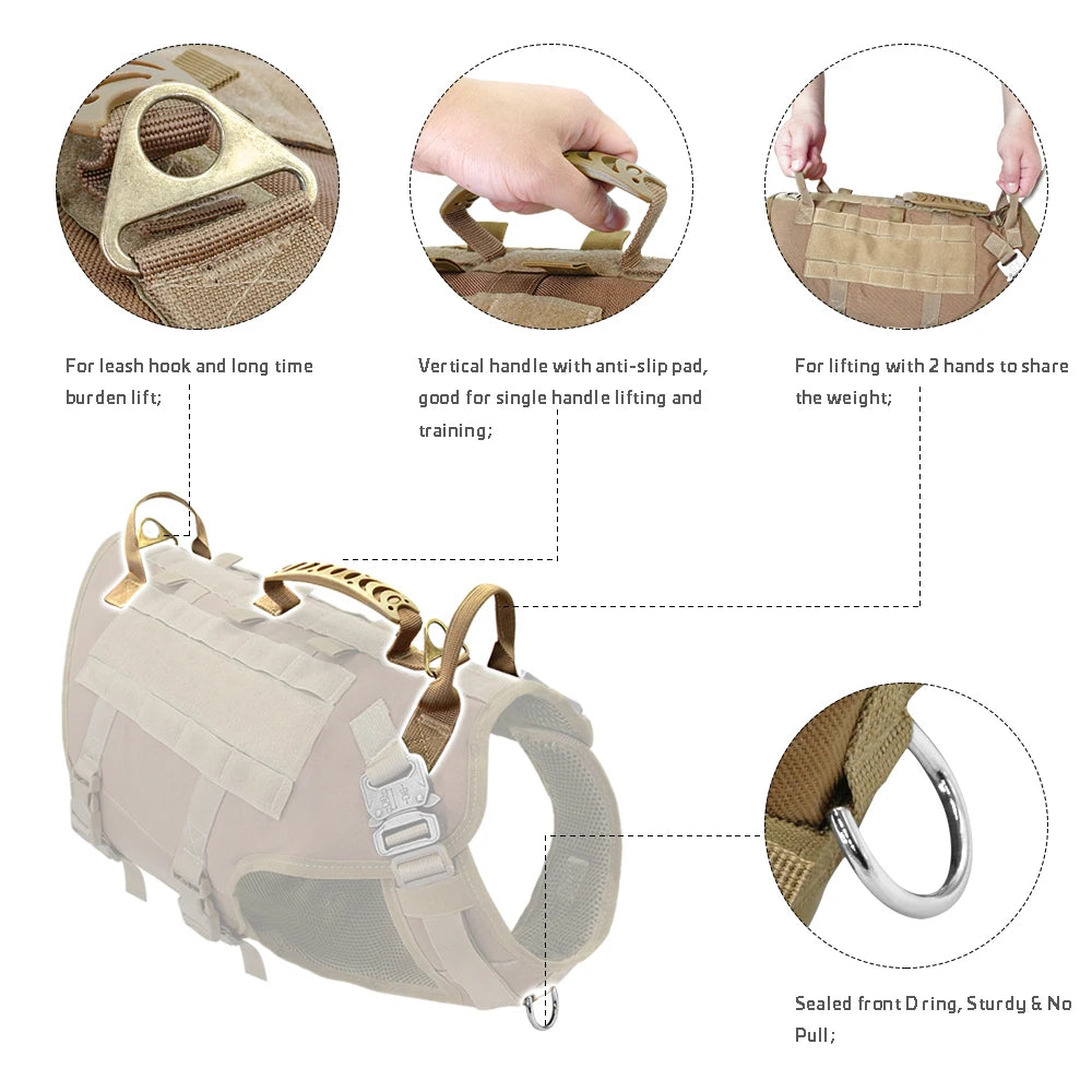 Tactical Dog Harness & Leash Set – Military MOLLE Vest for Large Dogs