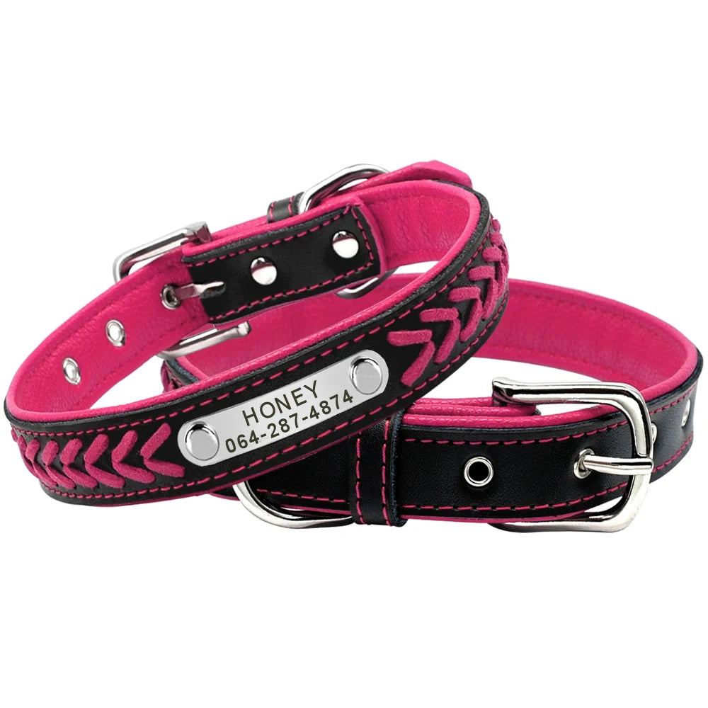 Custom Personalized Dog Collars – Engraved Nameplate ID Tag – Adjustable Nylon or Leather Collars for Small, Medium & Large Dogs – Anti-Lost, Durable & Stylish