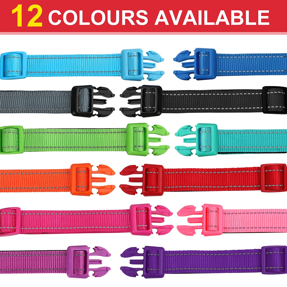 🦴 Custom Embroidered Reflective Dog Collar – Personalized Pet ID Name Nylon Collar for Small, Medium & Large Dogs