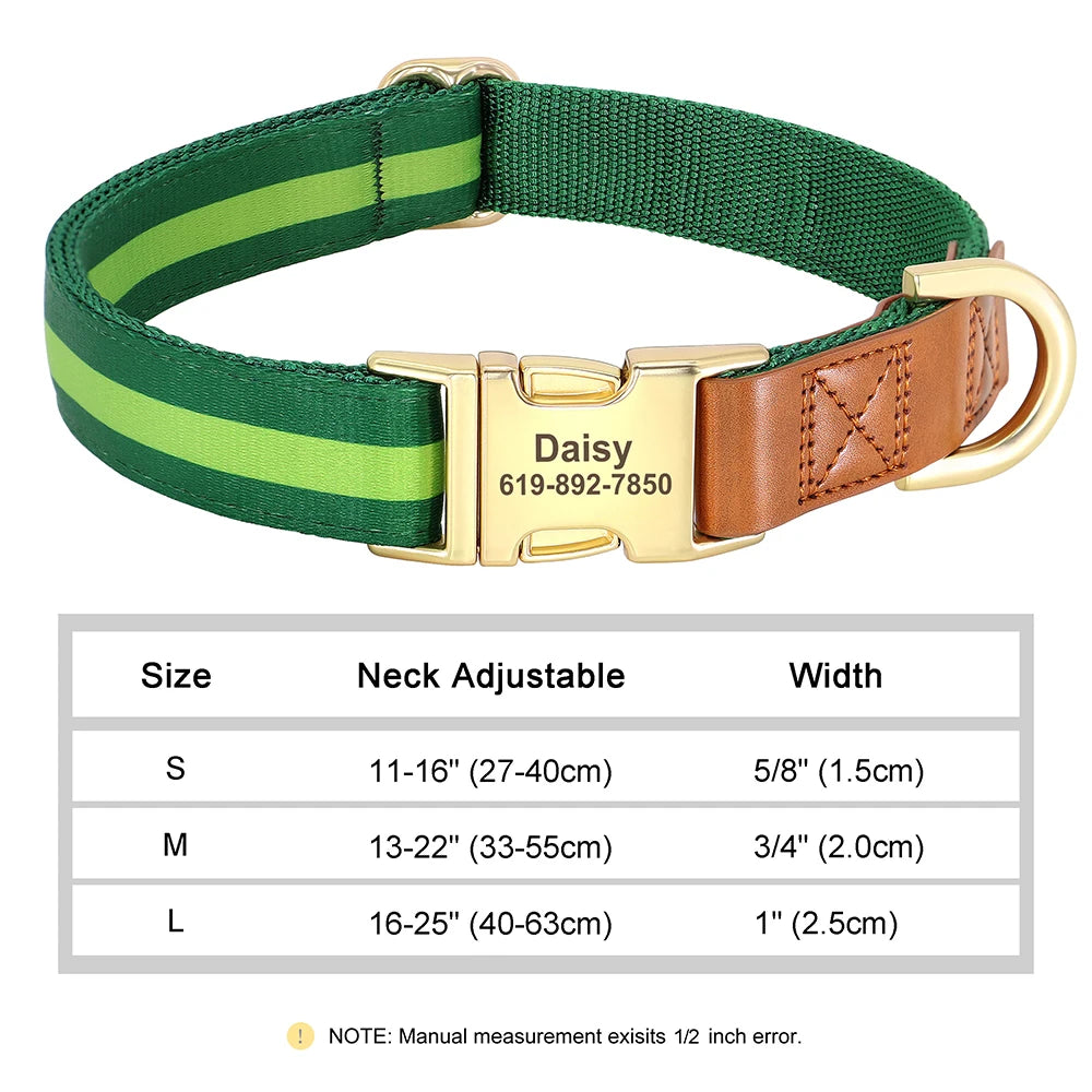 ✨ Personalized Nylon & Leather Dog Collar – Free Custom Engraving Included!