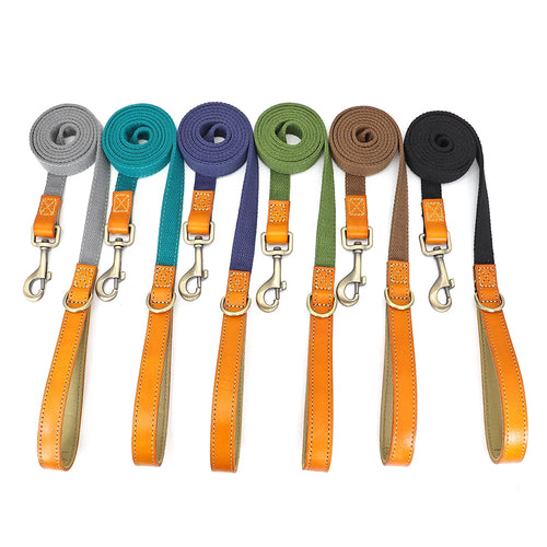150cm Dog Walking Leash – Durable Nylon Lead Rope with PU Leather Handle