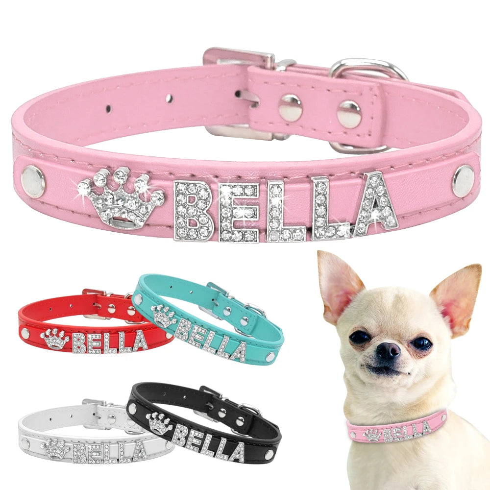 ✨ Custom Rhinestone Dog Collar – Personalized Name Bling for Small Dogs & Puppie