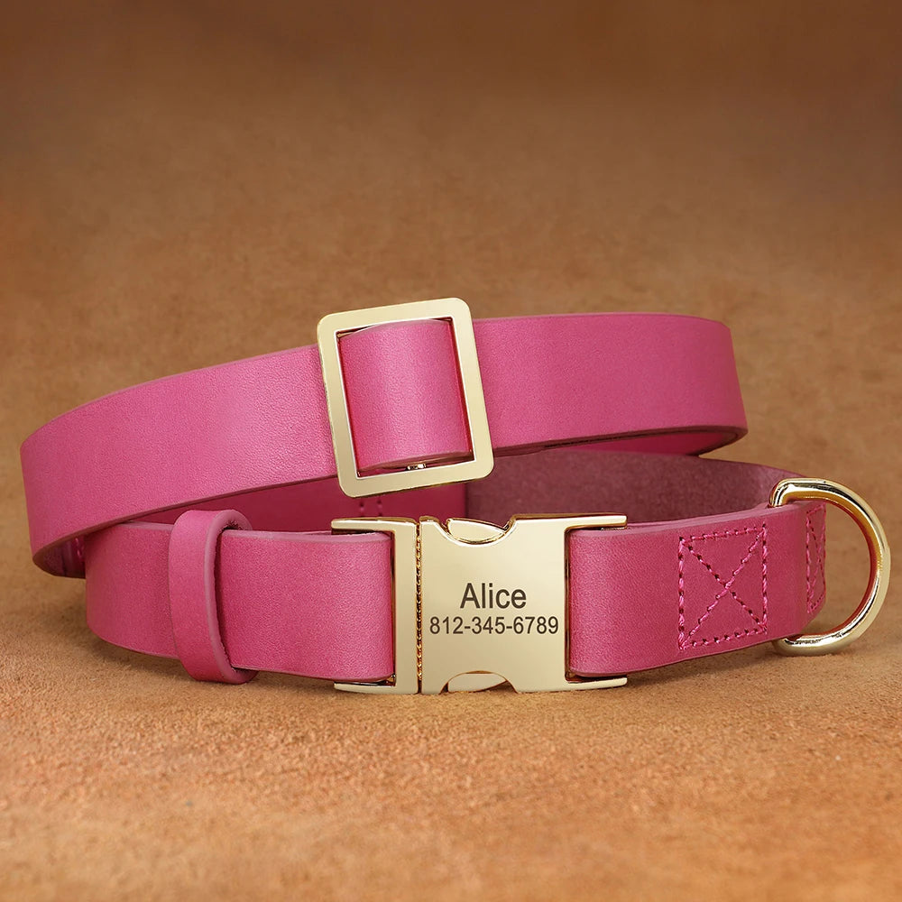 Personalized Dog Collar Free Engraved Dog Leather Collars Customized Pet Buckle Collar For Small Medium Large Dogs Bulldog Pug
