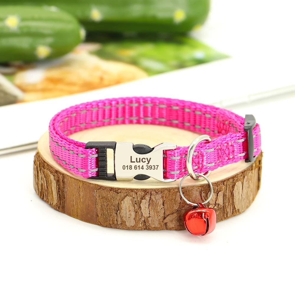 Personalized Cat Collar Free Engraved Pet ID Collars Adjustable Nylon Cat Necklace For Small Dogs Puppy Kitten With Cute Bell