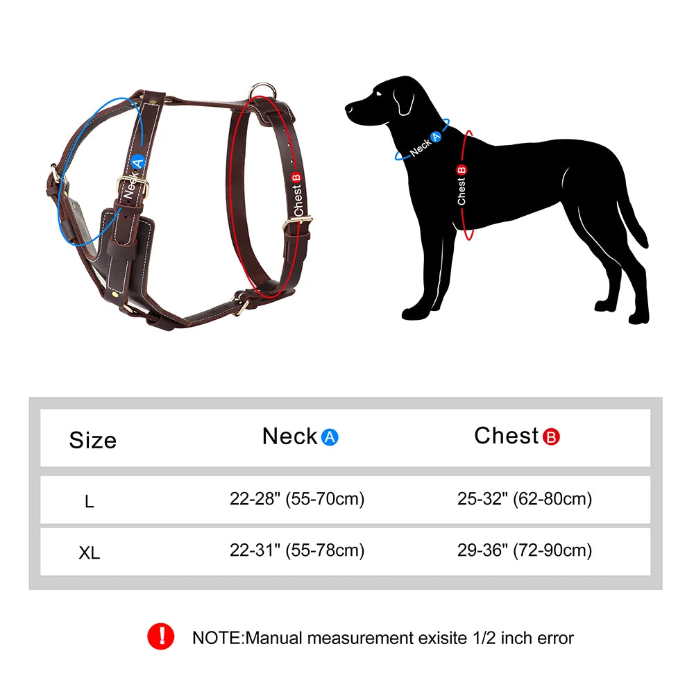 Durable Large Dog Harness Genuine Leather Dog Vest Harnesses Adjustable Quick Control With Handle Pet Supplies For Labrador