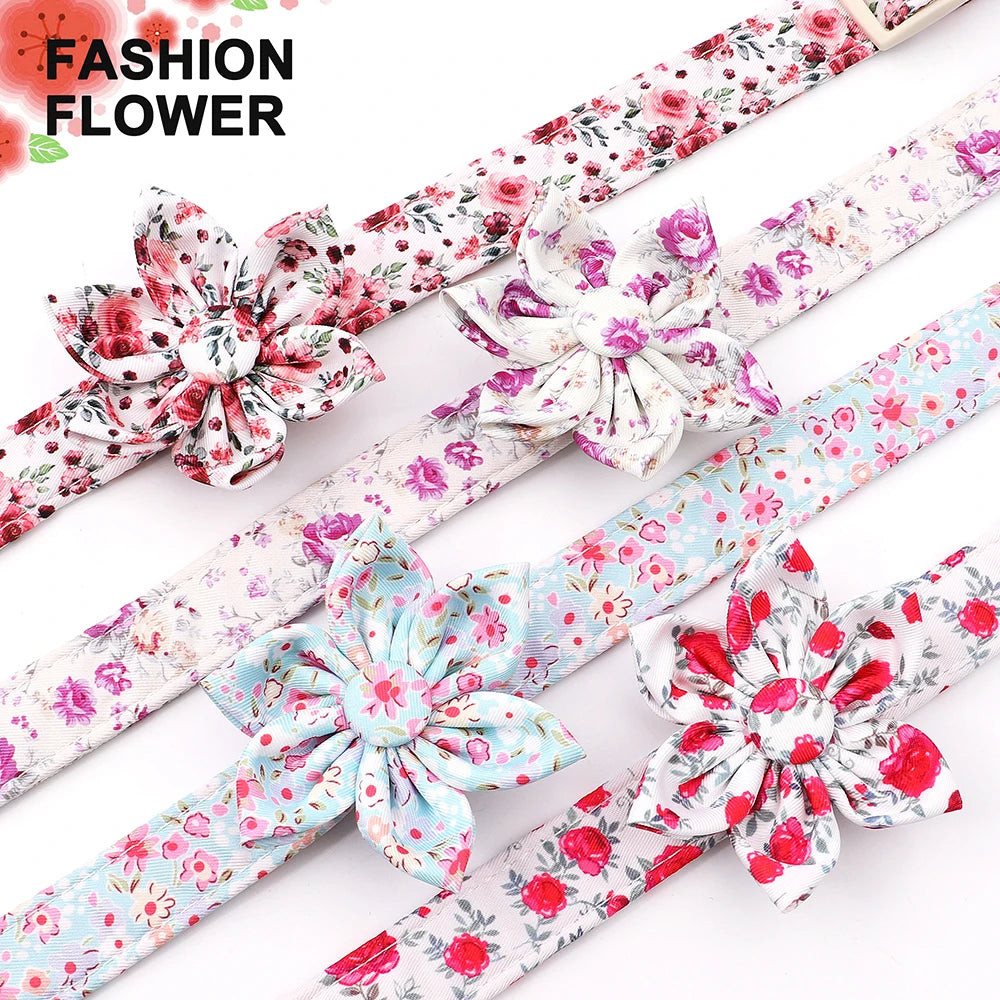 Fashion Floral Printed Nylon Dog Collar – Adjustable Spring Collar with Flower for Small & Medium Dogs (Pug, Chihuahua, Frenchie)