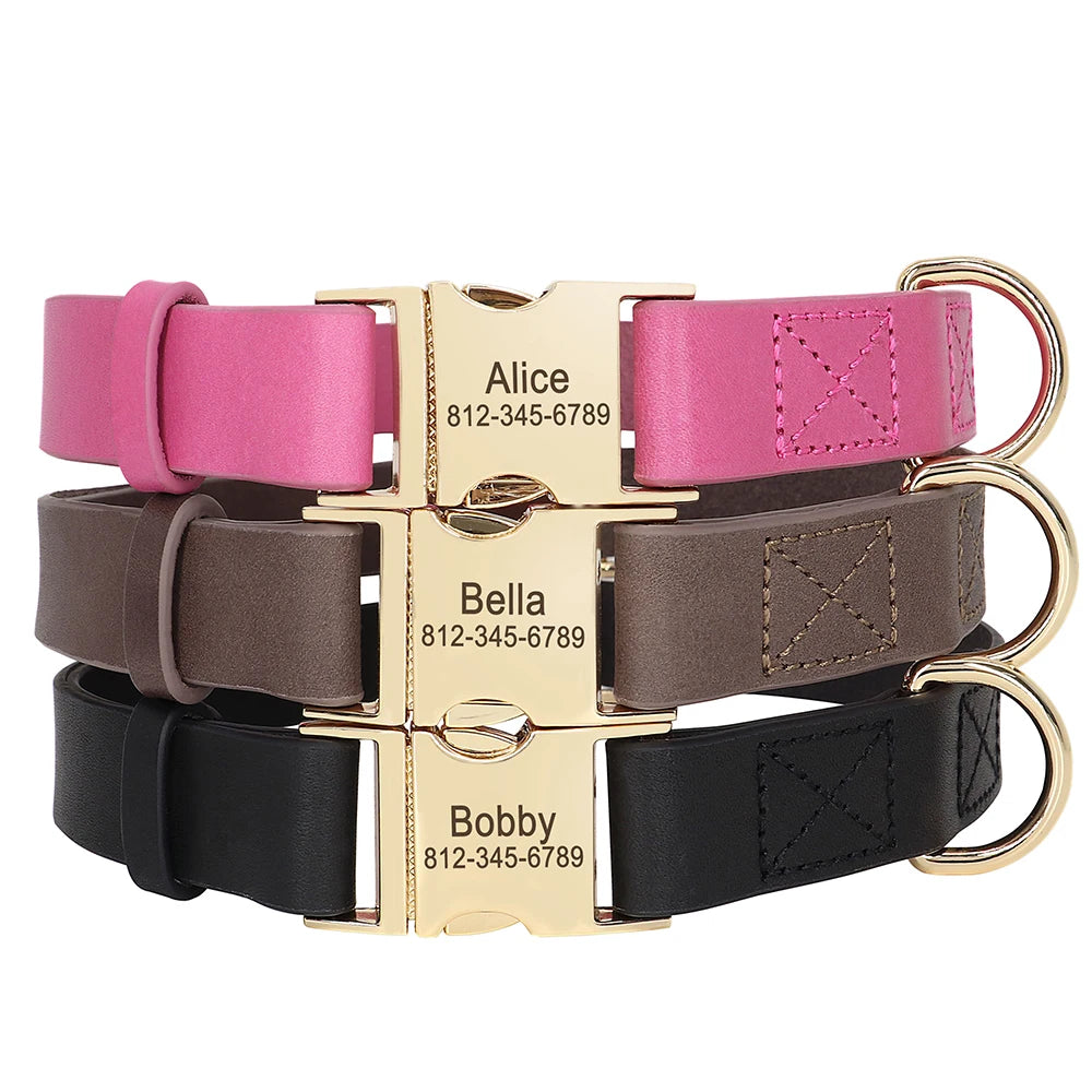 Personalized Dog Collar Free Engraved Dog Leather Collars Customized Pet Buckle Collar For Small Medium Large Dogs Bulldog Pug