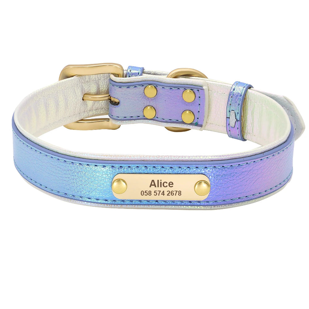 Personalized Leather Dog Collar – Custom Engraved Nameplate ID Tag for Small, Medium & Large Dogs