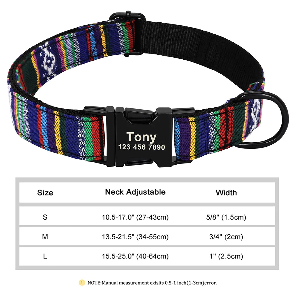 Personalized Nylon Dog Collar with Engraved Nameplate – Custom ID Tag for Small, Medium & Large Dogs