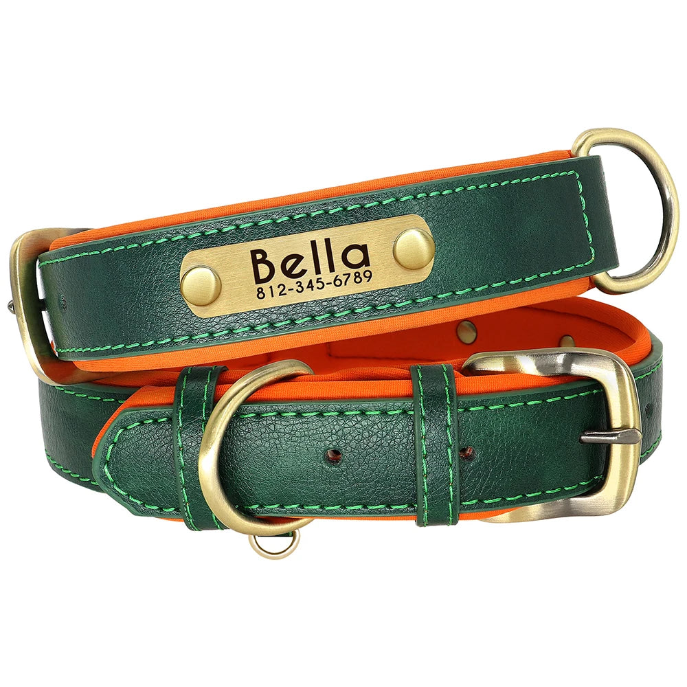 Custom PU Leather Dog Collar – Free Engraving | Adjustable Personalized Pet ID Tag for Small, Medium & Large Dogs