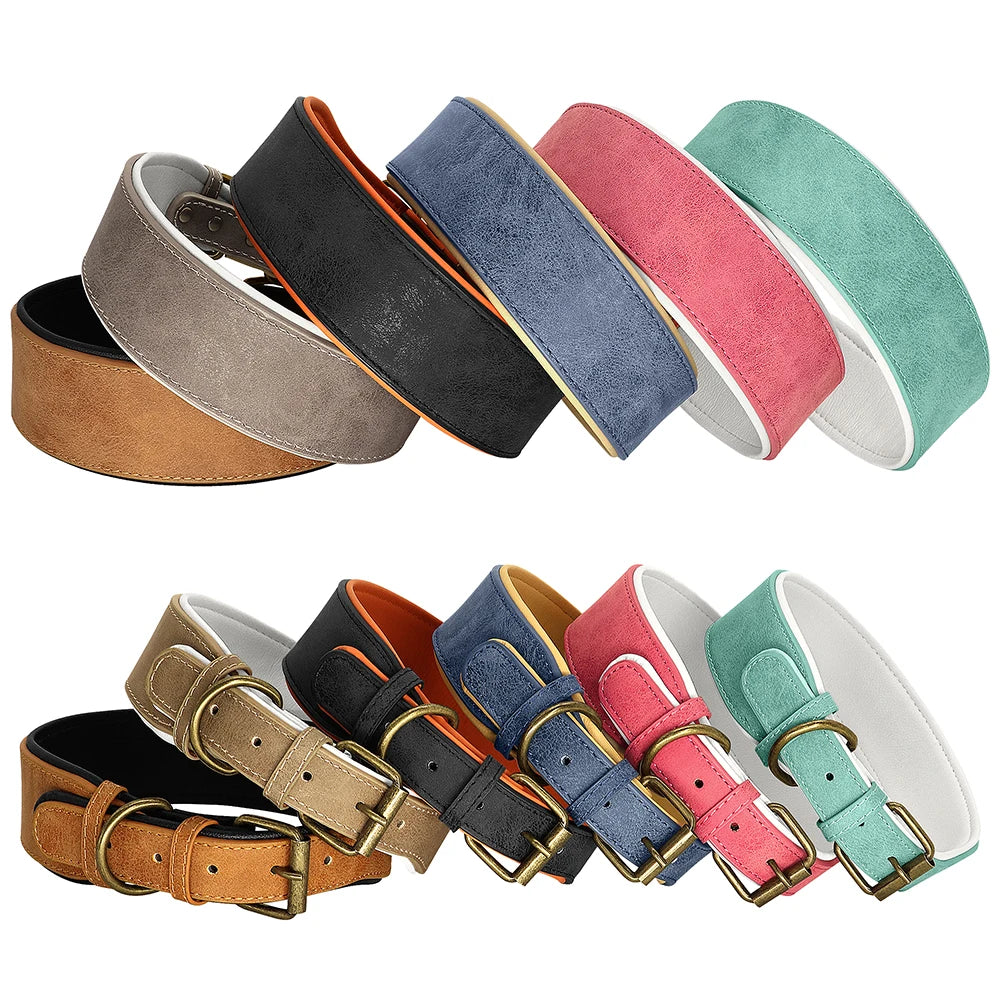 Wide Leather Dog Collar – Soft Padded Adjustable Collar for Medium & Large Dogs (Pitbull, German Shepherd, Bulldog)