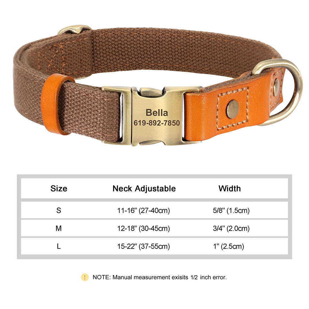 ✨ Personalized Nylon & Leather Dog Collar – Free Custom Engraving Included!