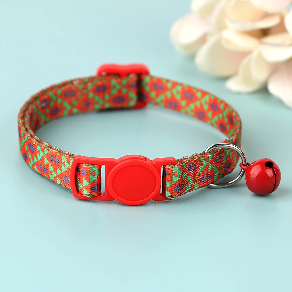 Cute Adjustable Dog & Cat Collar with Bell – Nylon Pet Necklace for Small Dogs & Kittens