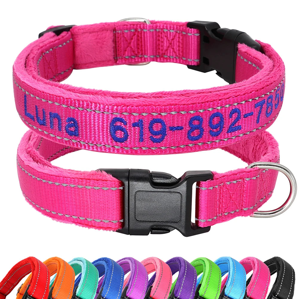 Personalized Embroidered Dog Collar – Reflective Nylon Adjustable ID Collar with Custom Name & Phone Number for Small, Medium & Large Dogs