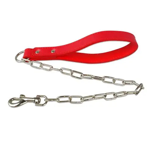 Durable Dog Chain Leash with Leather Handle – Heavy Duty Chrome Steel Pet Lead for Small & Large Dogs
