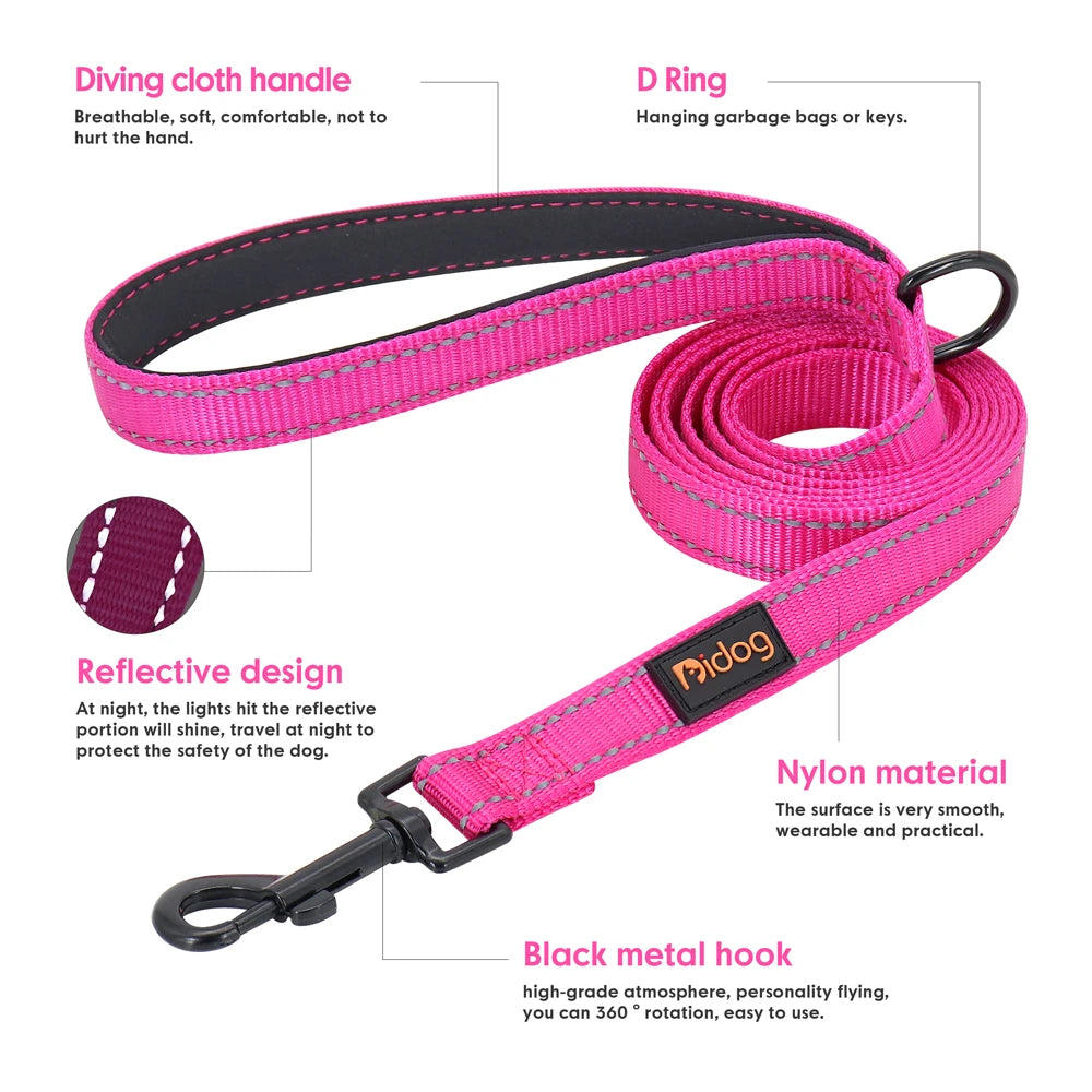 Nylon Reflective Dog Leash – Soft &amp; Durable Pet Lead