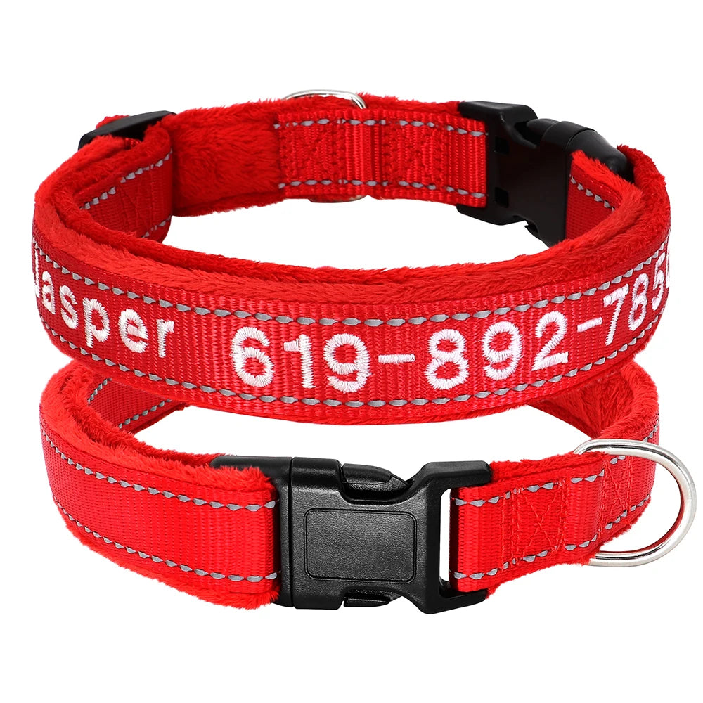 Personalized Embroidered Dog Collar – Reflective Nylon Adjustable ID Collar with Custom Name & Phone Number for Small, Medium & Large Dogs