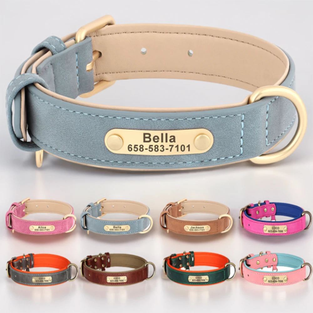 🐾 Personalized PU Leather Dog Collar – Custom Engraved Nameplate ID Tag 🐶