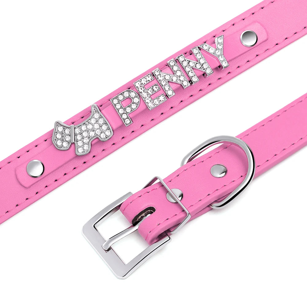 ✨ Personalized Bling Dog Collar & Leash Set – Custom Name with Rhinestones for Small & Medium Pets ✨