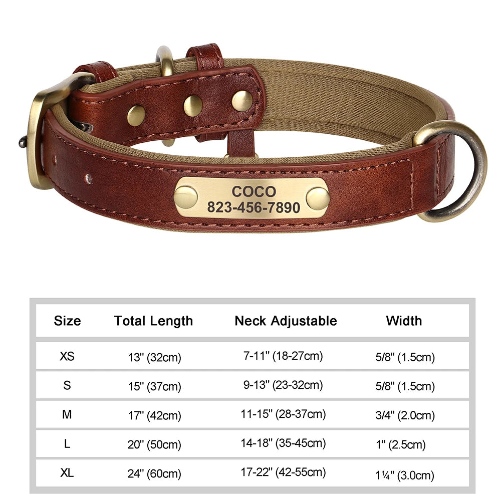 🐾 Personalized PU Leather Dog Collar – Custom Engraved Nameplate ID Tag 🐶