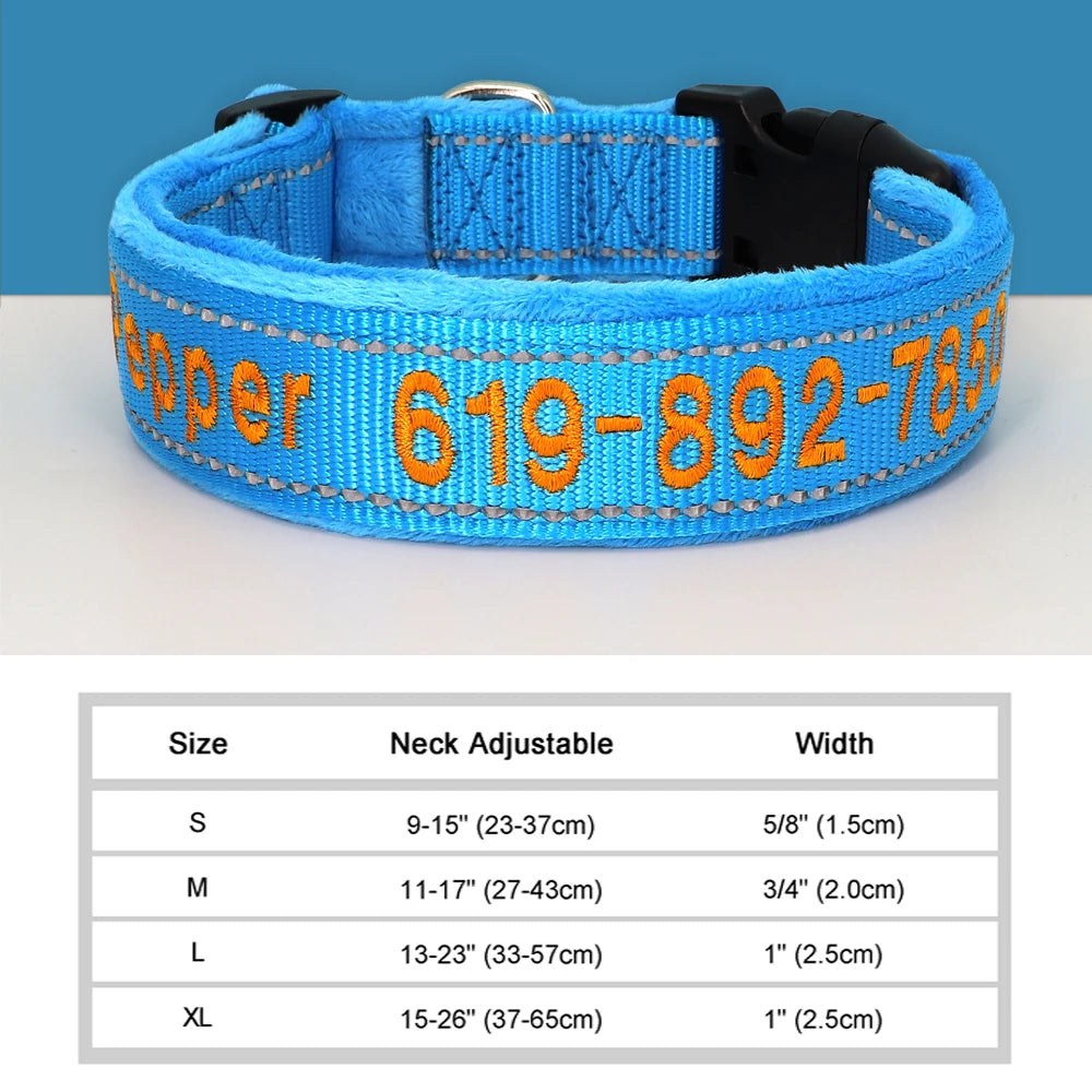 Personalized Embroidered Dog Collar – Reflective Nylon, Custom Name ID Tag – Small Medium Large Dogs