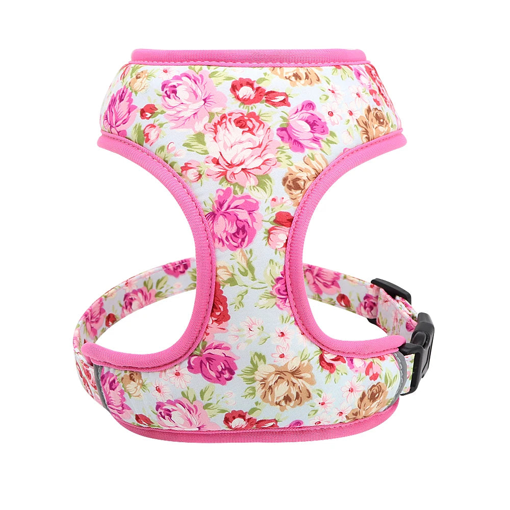 Cute Printed Dog Harness & Leash Set – Soft Mesh Adjustable Vest for Small & Medium Dogs & Cats (Chihuahua, Yorkie, Pug, Bulldog, Kitten)