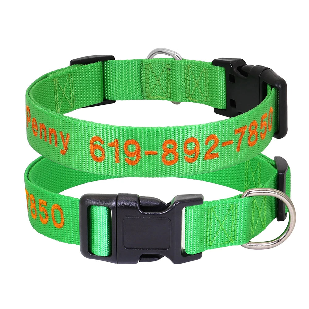 Custom Embroidered Nylon Dog Collar – Personalized Name & Phone Number – Adjustable ID Collar for Small, Medium & Large Dogs