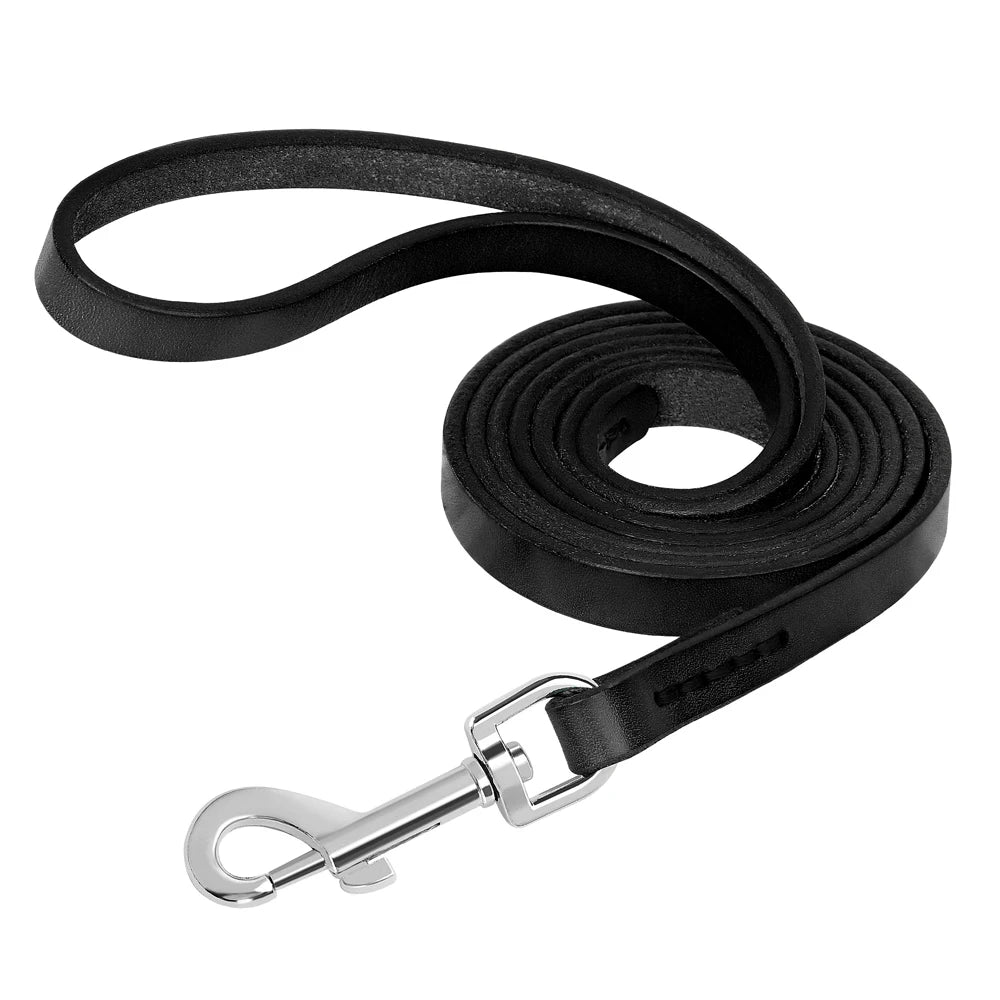 Genuine Leather Dog Collar & Leash Set – Adjustable for Small, Medium & Large Dogs and Cats (XS–XL)