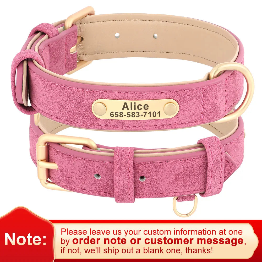 Custom PU Leather Dog Collar & Leash Set – Personalized Engraved Nameplate ID Tag for Small & Medium Dogs