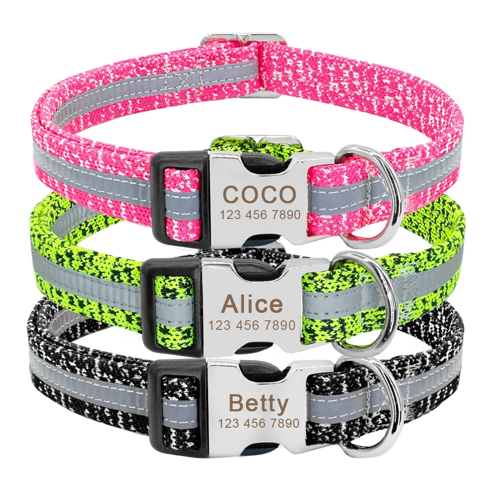 Personalized Reflective Dog Collar – Custom Engraved Nylon ID Tag | Adjustable Anti-Lost Collar for Medium & Large Dogs