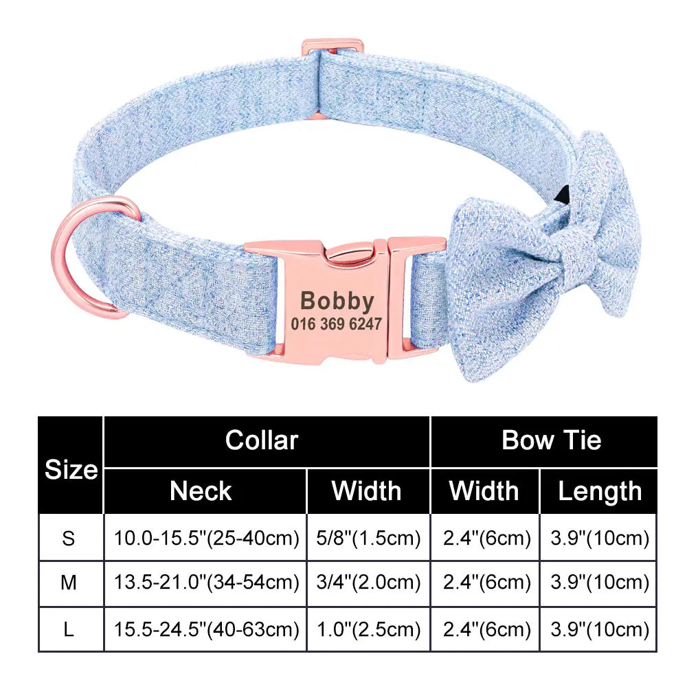 ✨ Personalized Nylon Bowknot Dog Collar – Custom Printed Name Tag for Small & Medium Dogs ✨
