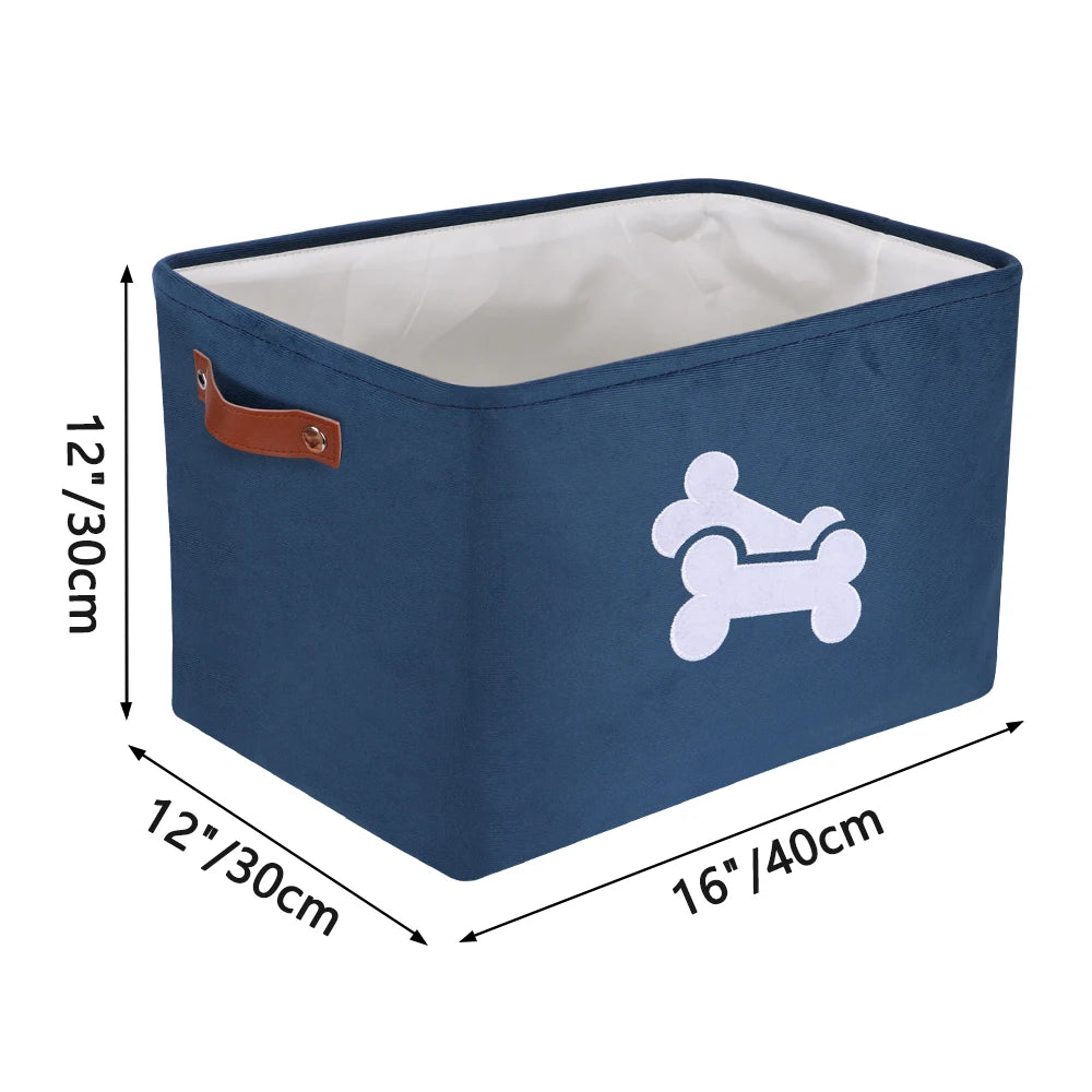 Large Capacity Foldable Dog Toy Storage Basket with Handles – Brown, Grey & Blue