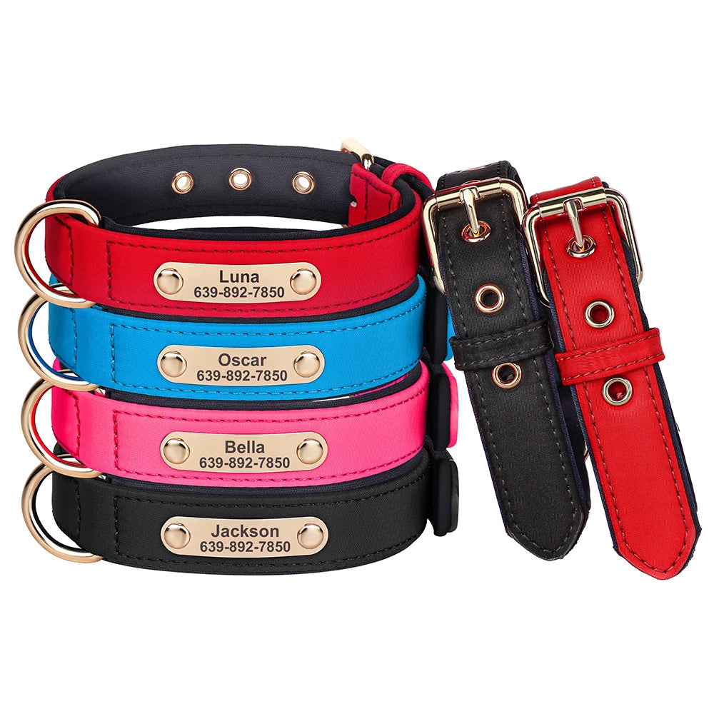 Custom Nylon Dog Collar – Waterproof Personalized Pet Collar with Engraved ID Nameplate for Small & Medium Dogs