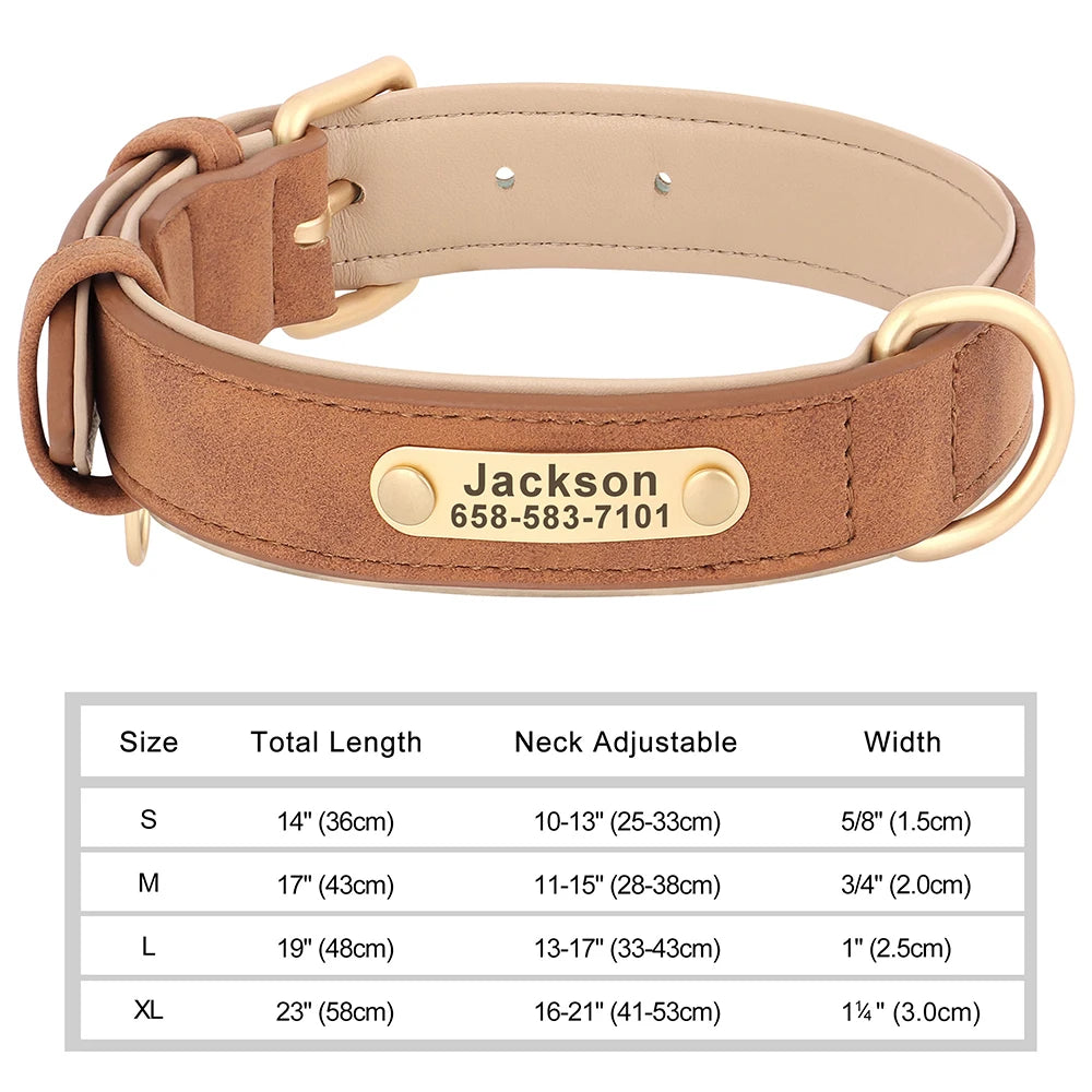 🐾 Personalized PU Leather Dog Collar – Custom Engraved Nameplate ID Tag 🐶