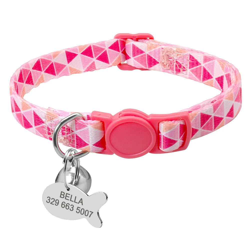 Personalized Cat Collar with Engraved Fish Tag – Adjustable Nylon Collar for Cats & Small Dogs
