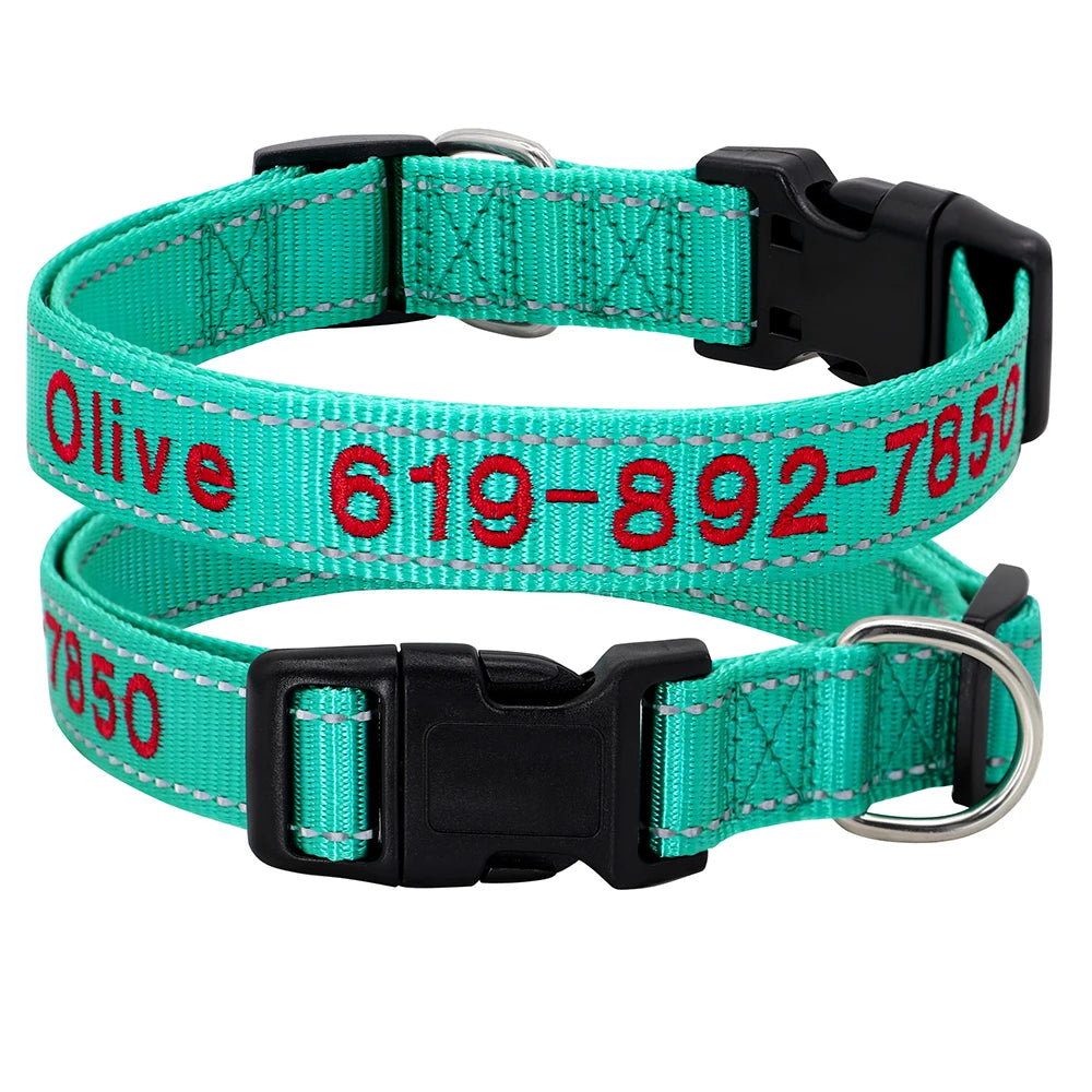 Reflective Personalized Nylon Dog Collar – Custom Embroidered ID Name & Phone – Reflective Adjustable Collar for Small, Medium & Large Dogs