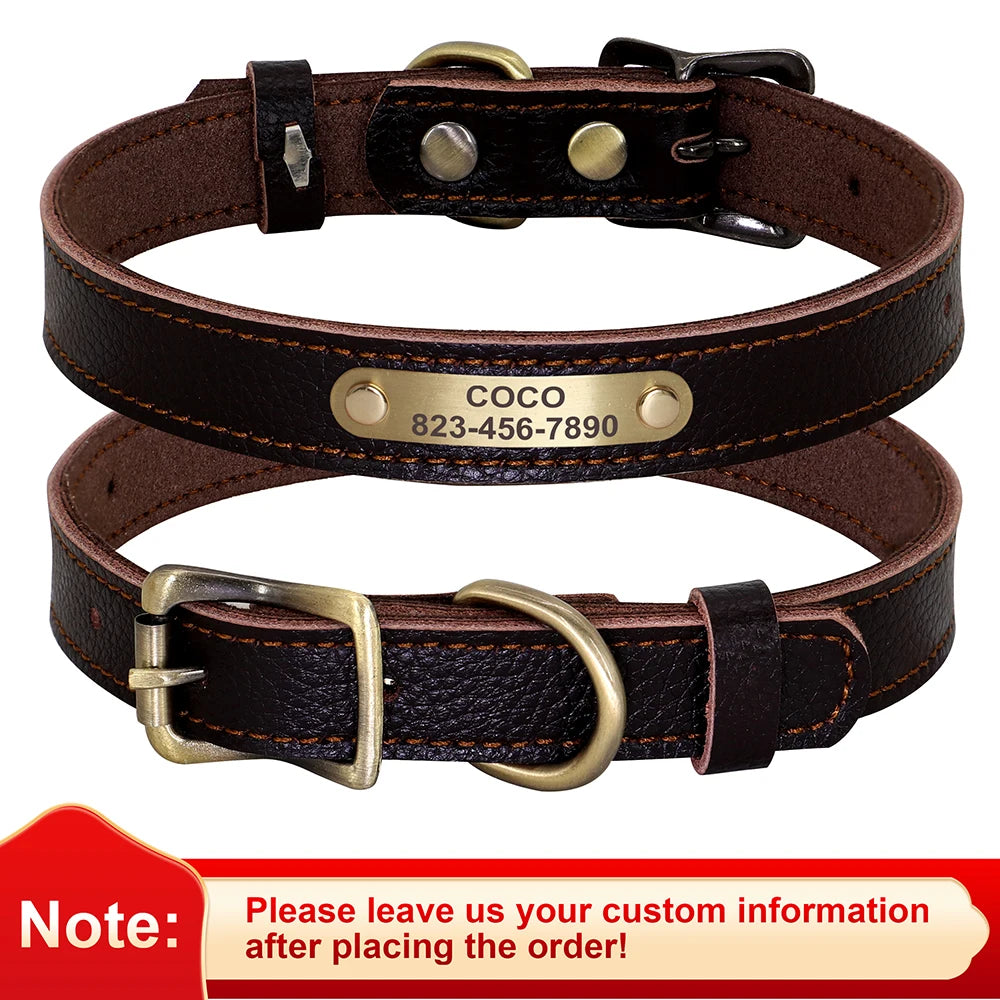 Personalized Genuine Leather Pet Puppy Collar For Small Dogs Cats