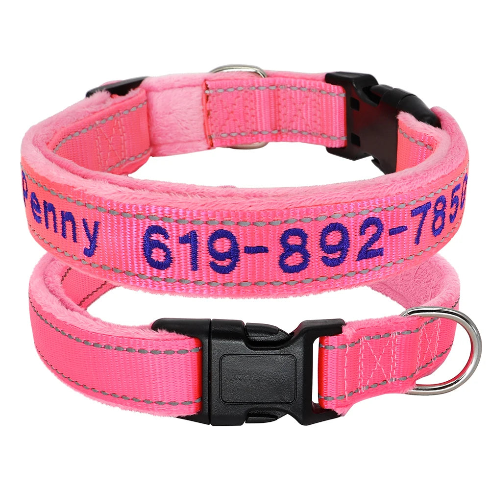 Personalized Embroidered Dog Collar – Reflective Nylon Adjustable ID Collar with Custom Name & Phone Number for Small, Medium & Large Dogs