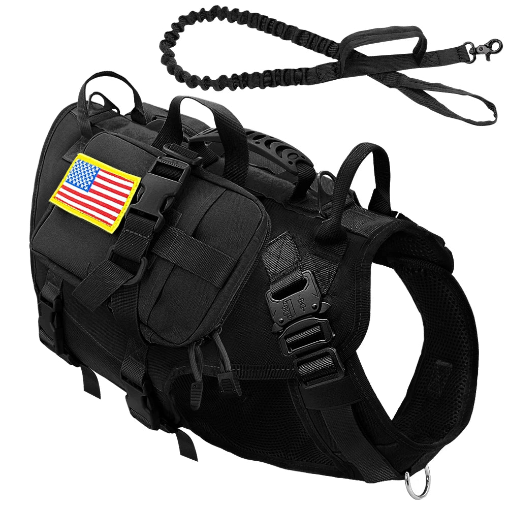 Tactical Dog Harness & Leash Set – Military MOLLE Vest for Large Dogs