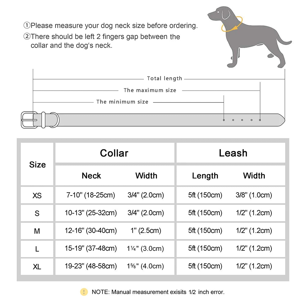 Genuine Leather Dog Collar & Leash Set – Adjustable for Small, Medium & Large Dogs and Cats (XS–XL)