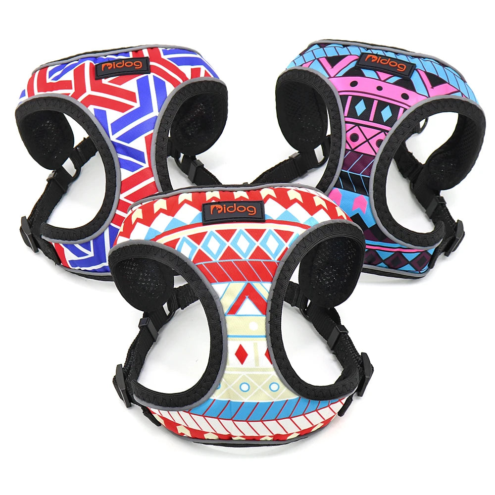 Fashion Printed Nylon Dog Harness Reflective French Bulldog Pug Harness Dog Vest For Small Medium Dogs Cats Walking Training