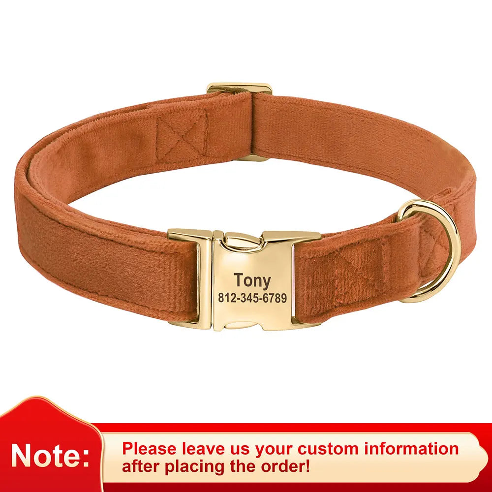 Custom Velvet Dog Collar – Personalized ID Tag – Adjustable for Small, Medium, and Large Dogs