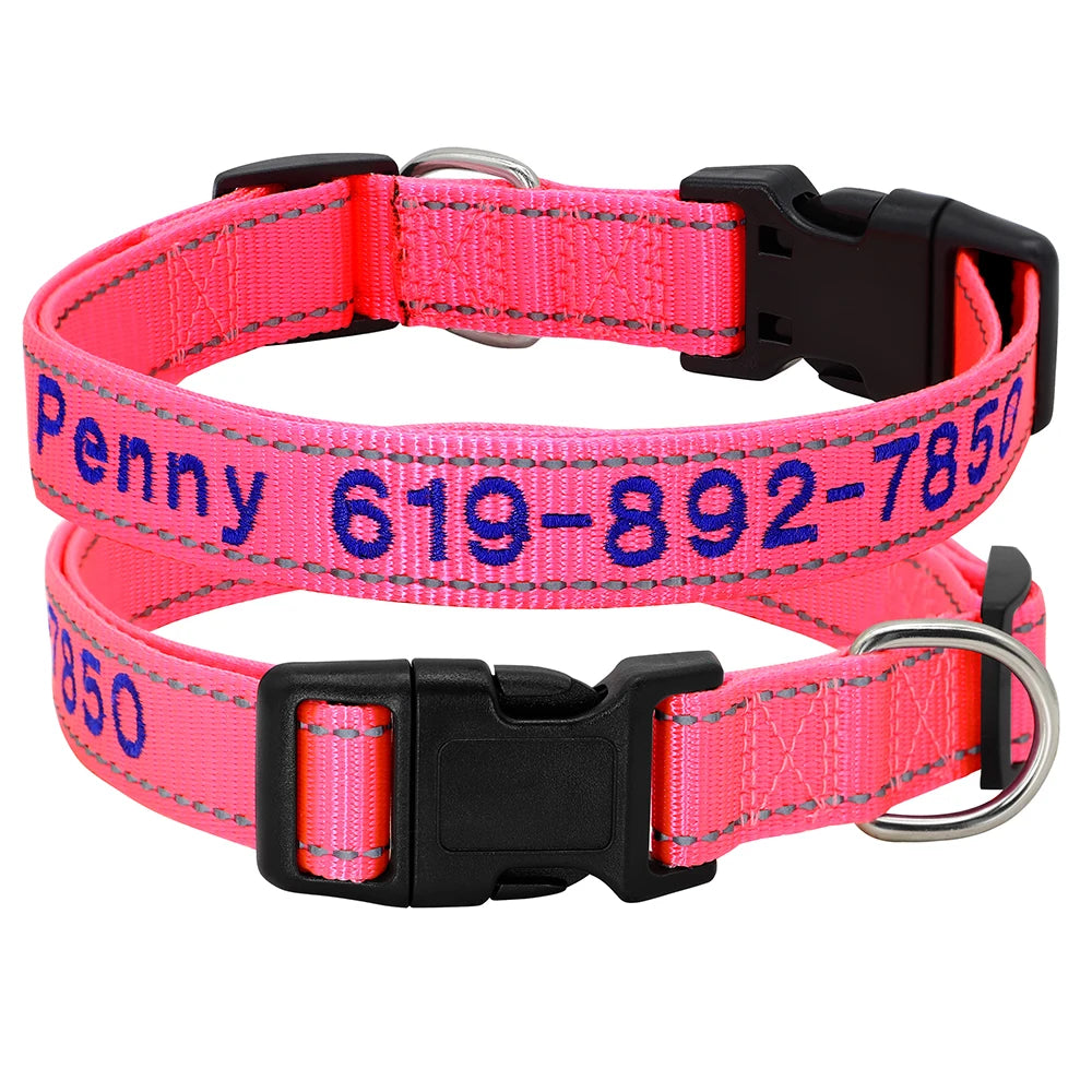 Reflective Personalized Nylon Dog Collar – Custom Embroidered ID Name & Phone – Reflective Adjustable Collar for Small, Medium & Large Dogs